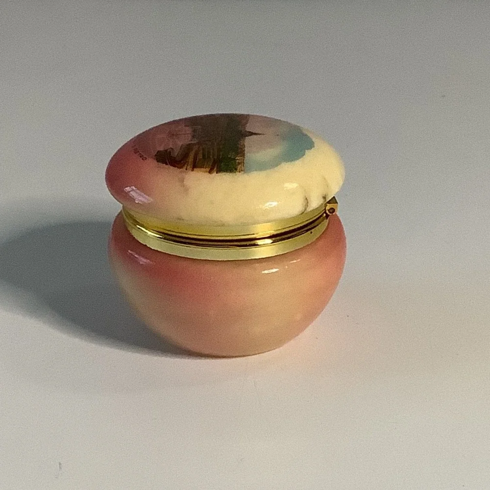 Vintage Italian Alabaster Trinket Box St Peters Square in Rome